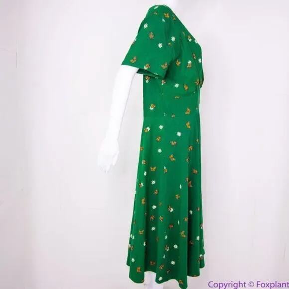Unique Vintage X GB Butterfly And Daisy Flowers Green Dress, size L - Picture 14 of 16